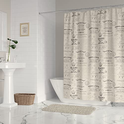 Levtex home - Histoire - Shower Curtain (72x72in.) with Button Holes - Script - Charcoal and Cream