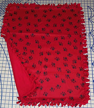 Load image into Gallery viewer, Paw Prints Dog Print Hand Tied Fleece Baby Pet Dog Blanket by Scrunchies by Sherry (Red)
