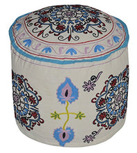 Load image into Gallery viewer, Lalhaveli Home Decorative Suzani Embroidery Design Foot Rest Round Ottoman Cover 18 X 18 X 14 Inches
