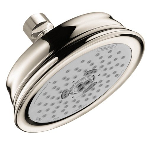 hansgrohe Croma 100 Classic 5-inch Showerhead Easy Install Classic 3-Spray Full, Pulsating Massage, Intense Turbo Easy Clean with QuickClean in Polished Nickel, 04070830
