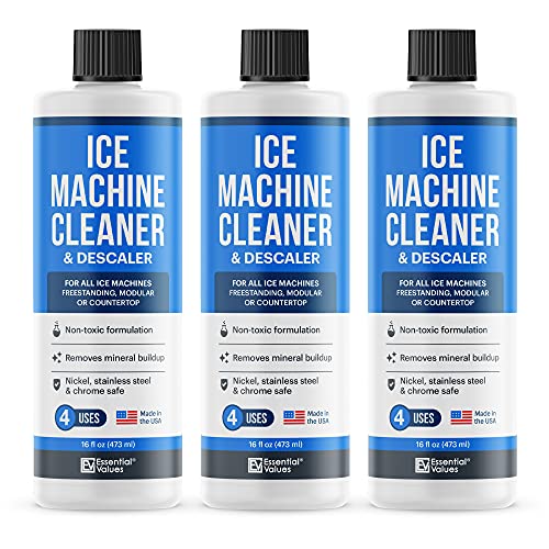 3-Pack Ice Machine Cleaner and Descaler 16 fl oz, Nickel Safe Descaler | Ice Maker Cleaner Compatible with All Major Brands (Scotsman, KitchenAid, Affresh) - Made in USA by Essential Values