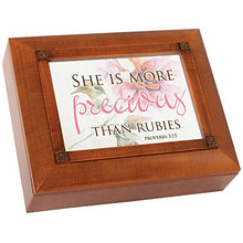 Load image into Gallery viewer, Cottage Garden She is More Precious Than Rubies Woodgrain Embossed Tea Storage Jewelry Box
