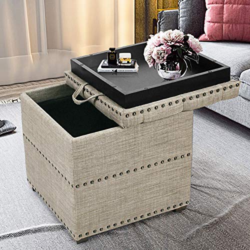 Asense Modern Fabric Storage Ottoman Footrest Stool with Removable Lid Padded Seat Side Tables for Bedroom Living Room Porch