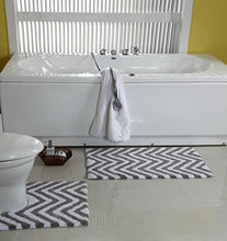 Load image into Gallery viewer, WARISI - 2 Piece Chevron Pedestal Collection - Designer Plush, Cotton Bath Rug and Contour, 34 x 21 and 21 x 21(Grey White)
