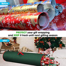 Load image into Gallery viewer, Primode Gift Wrapping Storage Bag with Handle | Wrapping Paper Tube Bag for Storing Multiple Rolls of Gift Wrap, 40&quot; Length Constructed of Durable 600D Oxford Material (Green)
