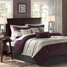 Load image into Gallery viewer, Madison Park - Palmer 7 Piece Comforter Set - Plum - California King - Pieced Microsuede - Includes 1 Comforter, 3 Decorative Pillows, 1 Bed Skirt, 2 Shams
