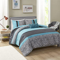 Mi Zone Kids Comforter Set Fun Bedroom Dcor - Modern All Season Polka Dot Print, Vibrant Color Cozy Bedding Layer, Matching Sham, Decorative Pillow, Full/Queen, Leopard Teal 4 Piece