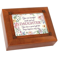 Daughter Beautiful Inside and Out Woodgrain Embossed Tea Storage Jewelry Box