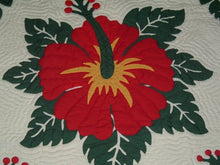 Load image into Gallery viewer, Hawaiian Quilt Wall Hanging and Baby Blanket 100% Hand Quilted/Hand Appliqued 42x42 Multi Red Hibiscus
