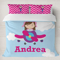 RNK Shops Airplane & Girl Pilot Duvet Cover Set - King (Personalized)