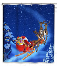 Load image into Gallery viewer, CHUN YI Christmas Shower Curtains, Santa Claus Merry Christmas Holiday Waterproof Shower Bathroom Decoration, with 12 Stitched Plastic Holes(Dark Blue), 72&quot; X 72&quot;
