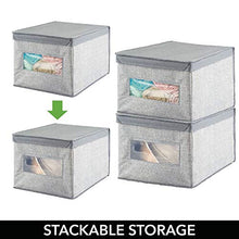 Load image into Gallery viewer, mDesign Soft Fabric Stackable Closet Storage Organizer Holder Box Bin with Clear Window, Attached Hinged Lid - Bedroom, Hallway, Entryway, Closet, Bathroom - Textured Print, Large - Gray
