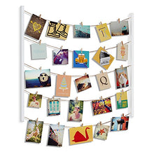 Load image into Gallery viewer, Umbra Hangit Photo Display - DIY Picture Frames Collage Set Includes Picture Hanging Wire Twine Cords, Natural Wood Wall Mounts and Clothespin Clips for Hanging Photos, Prints and Artwork (White)
