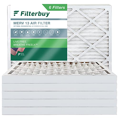 Filterbuy 20x25x2 Air Filter MERV 13 Optimal Defense (6-Pack), Pleated HVAC AC Furnace Air Filters Replacement (Actual Size: 19.50 x 24.50 x 1.75 Inches)