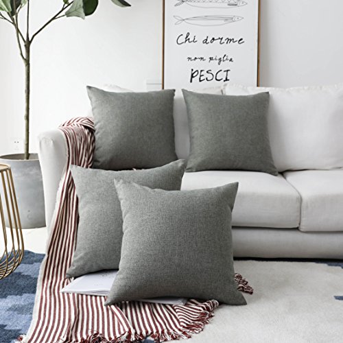 Home Brilliant Decorative Linen Square Throw Cushion Covers Pillow Shams for Bed, 18 x 18, Dark Grey, 4 Pack
