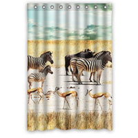 Fashion Design Waterproof Polyester Fabric Bathroom Shower Curtain Standard Size 48(w)x72(h) with Shower Rings - Zebra And Deer Wild Animals