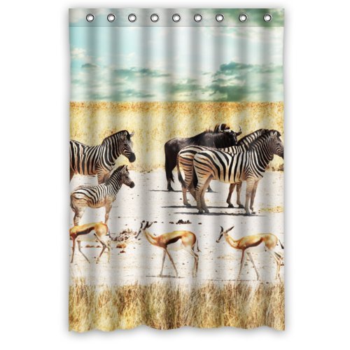 Fashion Design Waterproof Polyester Fabric Bathroom Shower Curtain Standard Size 48(w)x72(h) with Shower Rings - Zebra And Deer Wild Animals