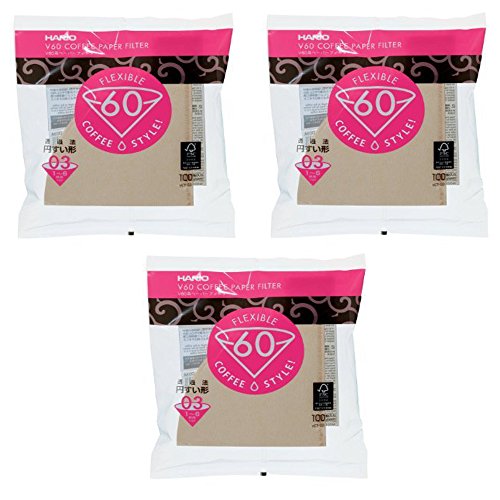 Hario 03 100-Count Coffee Natural Paper Filters, 3-Pack Set (Total of 300 Sheets) (Japan import)