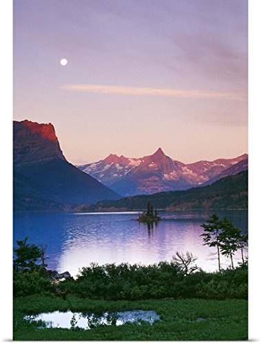 GREATBIGCANVAS Entitled Moon Over Mountains and Saint Marys Lake Poster Print, 40