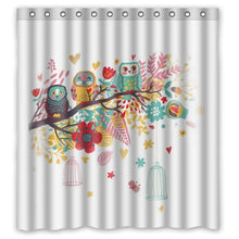 Load image into Gallery viewer, FUNNY KIDS&#39; HOME Fashion Design Waterproof Polyester Fabric Bathroom Shower Curtain Standard Size 66(w) x72(h) with Shower Rings - Cartoon Owls Beautiful Colorful Trees
