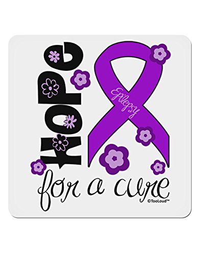 TOOLOUD Hope for a Cure - Purple Ribbon Epilepsy - Flowers 4x4 Square Sticker - 4 Pack