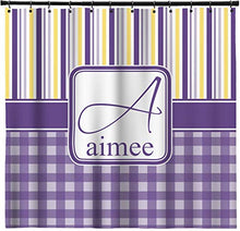 Load image into Gallery viewer, YouCustomizeIt Purple Gingham &amp; Stripe Shower Curtain - 69&quot;x70&quot; w/Name and Initial
