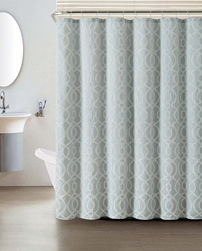 Victoria Classics Crushed Jacquard Shower Curtain: Macon Geometric Design (Silver Gray)