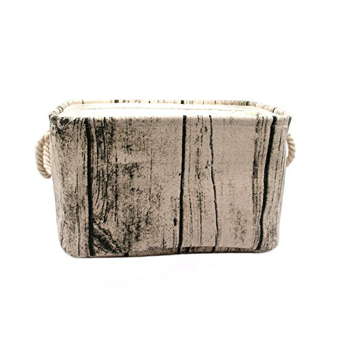 Jacone Stylish Tree Stump Design Wood Grain Rectangular Storage Basket Washable Cotton Fabric Nursery Hamper with Rope Handles, Decorative and Convenient for Kids Rooms (Small)