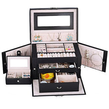 Load image into Gallery viewer, Kendal Large Leather Jewelry Box/Case/Storage/Organizer with Travel Case and Lock (Black)
