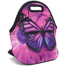 Load image into Gallery viewer, ICOLOR Purple Big Butterfly Insulated Neoprene Lunch Bag Tote Handbag lunchbox Food Container Gourmet Tote Cooler warm Pouch For School work Office
