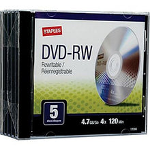 Load image into Gallery viewer, Staples 5/Pack 4.7GB DVD-RW, Jewel Cases
