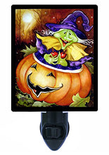 Load image into Gallery viewer, Halloween Night Light, Bewitched and Glowing, Witch, Pumpkin LED Night Light
