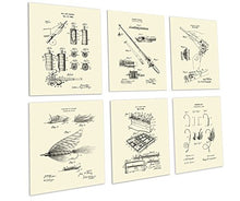 Load image into Gallery viewer, Fly Fishing Decor Set of 6 Unframed Cream Art Prints Fly Rod and Fly Lure Patents
