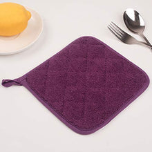 Load image into Gallery viewer, Lifaith 100% Cotton Kitchen Everyday Basic Terry Pot Holder Heat Resistant Coaster Potholder for Cooking and Baking Set of 5 Grape

