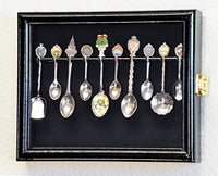 10 Spoon Display Case Cabinet Wall Mount Rack Holder w/98% UV Protection Lockable, Black