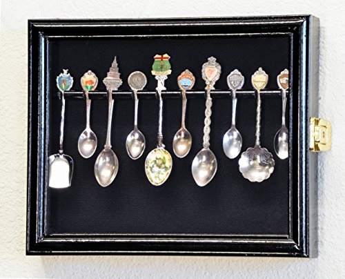 10 Spoon Display Case Cabinet Wall Mount Rack Holder w/98% UV Protection Lockable, Black