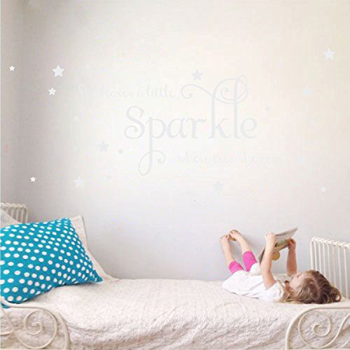 She Leaves a Little Sparkle Girls Room Vinyl Wall Decal Sticker Inspirational Quote with Stars (White, 26x65 inches)