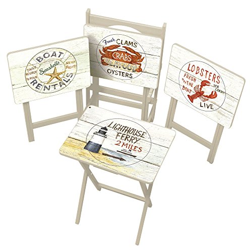 Cape Craftsmen Nautical Coastal Classic TV Dinner Tray | Set of 4 | Foldable with Stand | Easy Storage Decorative Serving Tables for Home Activities