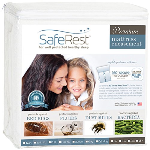 SafeRest Premium Zippered Mattress Encasement - Lab Tested Bed Bug Proof, Dust Mite and Waterproof - Hypoallergenic, Breathable, Noiseless and Vinyl Free (Fits 9-12 in. H) - Full Size
