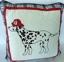 Load image into Gallery viewer, Charles Street Kids 1 Piece Ryan Fire Truck Dalmatian Fire Dog Decorative Pillow Quilt - Red/Black On White

