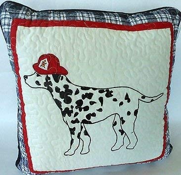 Charles Street Kids 1 Piece Ryan Fire Truck Dalmatian Fire Dog Decorative Pillow Quilt - Red/Black On White