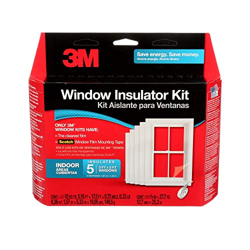 3M Indoor Window Insulator Kit, Window Insulation Film for Heat and Cold, 5 - 3'x5' Windows