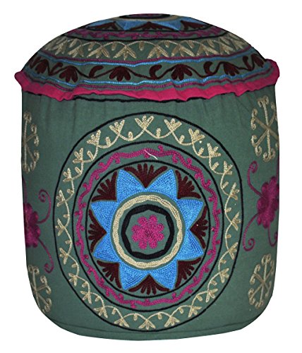 Lalhaveli Decorative Entrance Hand Embroidered Design Ottoman Cover 18 X 18 X 14 Inches