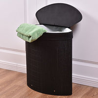 Triangle Bamboo Hamper Laundry Basket Washing Cloth Storage Bin Bag W/Lid Black