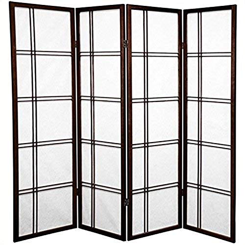 Oriental Furniture 5 ft. Tall Double Cross Shoji Screen - Walnut - 4 Panels