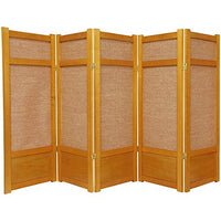 Oriental Furniture 4 ft. Tall Low Jute Shoji Screen - 5 Panel - Honey