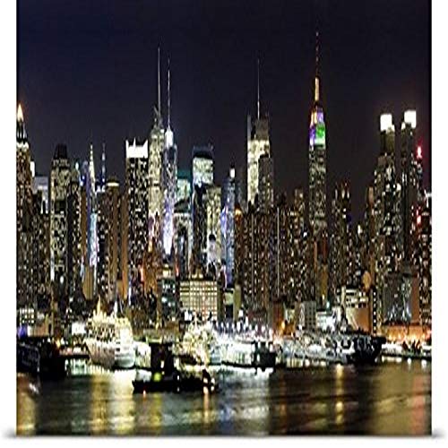 GREATBIGCANVAS Entitled Buildings in a City lit up at Night, Hudson River, Midtown Manhattan, Manhattan, New York City, New York State, Poster Print, 90