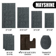 Load image into Gallery viewer, MAYSHINE Bathroom Rug Toilet Sets and Shaggy Non Slip Machine Washable Soft Microfiber Bath Contour Mat (Brown, 32x20 / 20x20 Inches U-Shaped)
