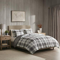Woolrich Plaid Bedroom Comforter Down Alternative All Season Ultra Soft Microfiber Bedding Sets, King, Grey, 3 Piece