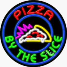 Load image into Gallery viewer, Pizza by The Slice Handcrafted Energy Efficient Real Glasstube Neon Sign
